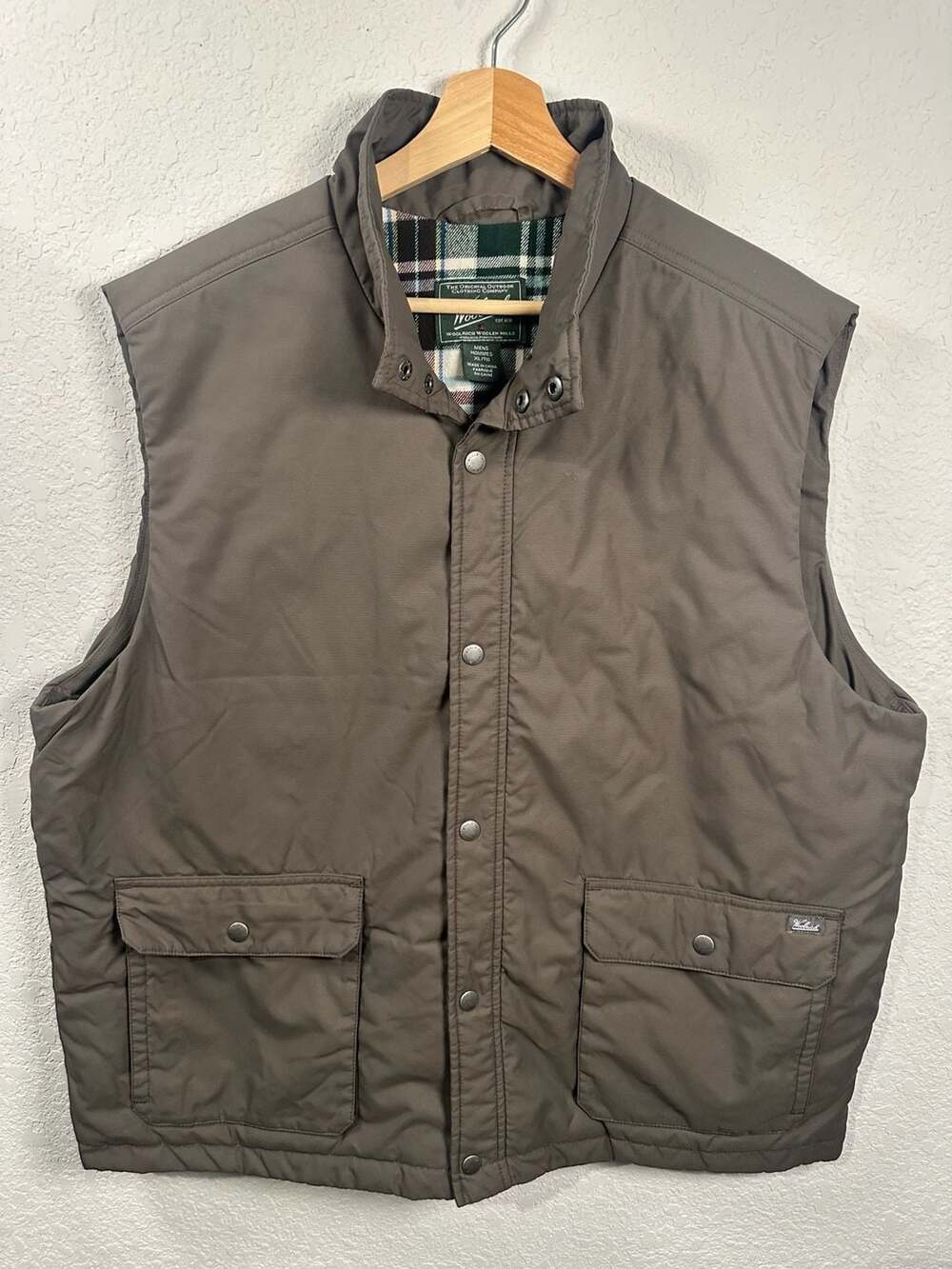 Woolrich Men's Brown Plaid Lined Insulated Utility Vest Size XL